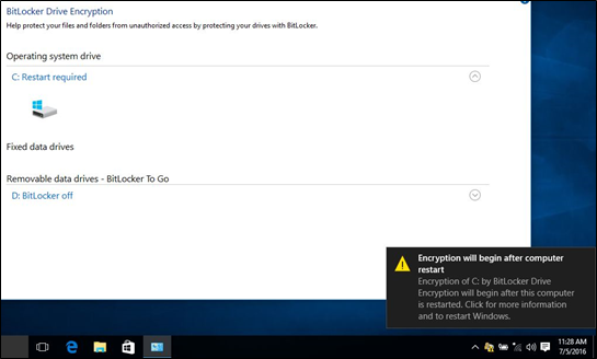 Starten Sie den Computer neu, um mit der Verschlüsselung zu beginnen.