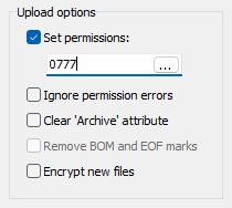 Измените значение параметра «Set Permissions» на 0777