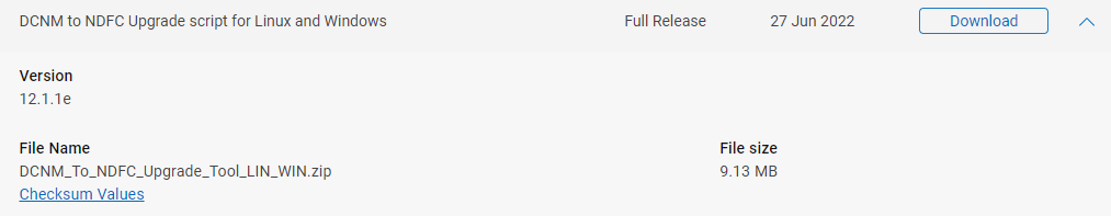 Captura de pantalla que muestra la versión 12.1.1e de NDFC