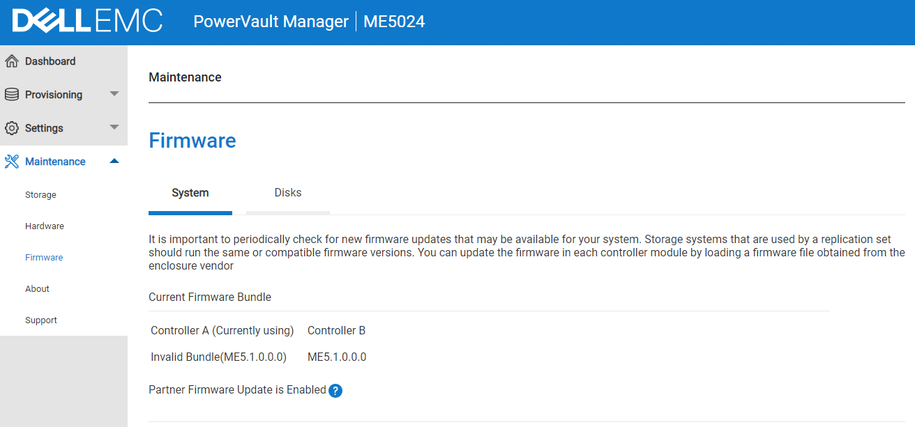 En la imagen, se muestra la pestaña de firmware de mantenimiento con el mensaje Firmware no válido