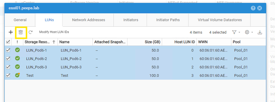 Modifica dell'ID LUN dell'host