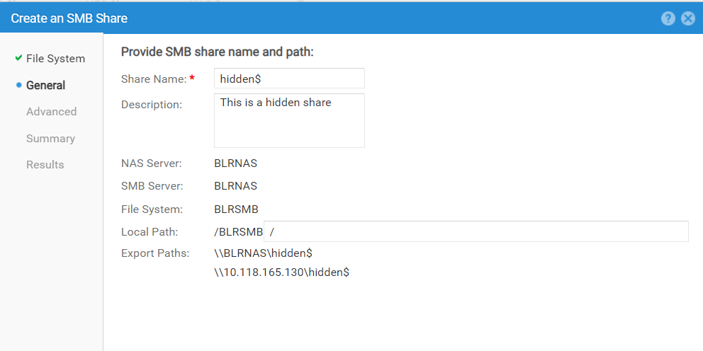 Nombre de recurso compartido oculto