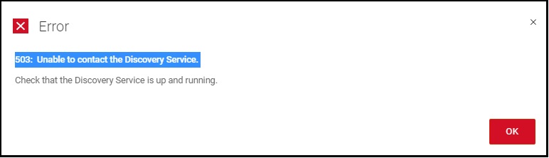 captura de tela do erro 503 Não foi possível entrar em contato com o serviço de detecção