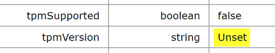 tpmVersion value should be Unset