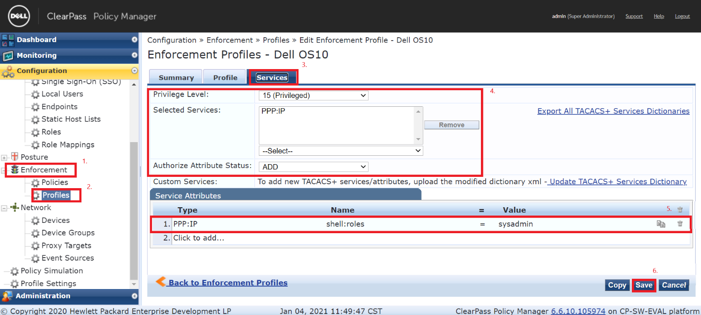 Apply service to enforcement profile
