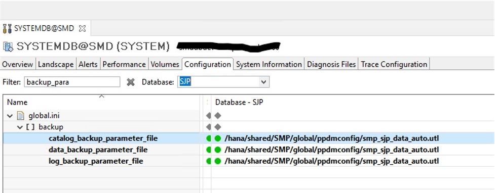 Página Configuración de SAP HANA STUDIO
