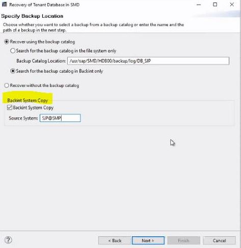 Assistant de restauration SAP HANA Studio