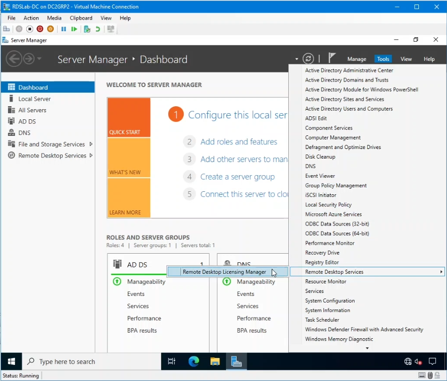 Aprire Gestione licenze Desktop remoto.