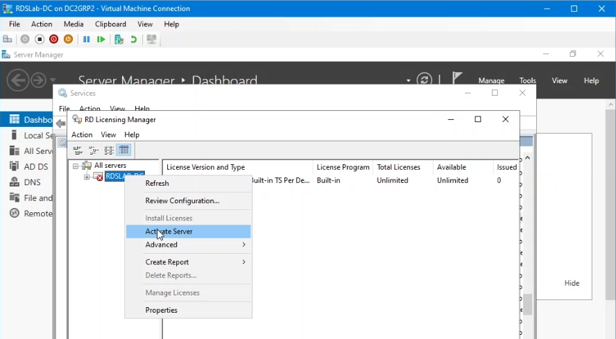 Cliccare su Activate Server.