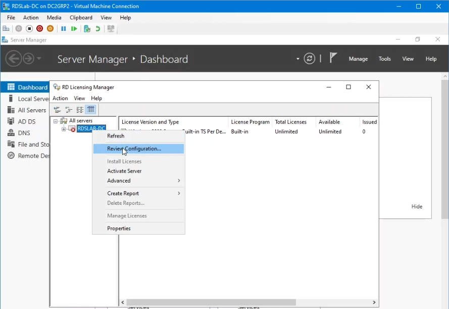Revise a configuração.