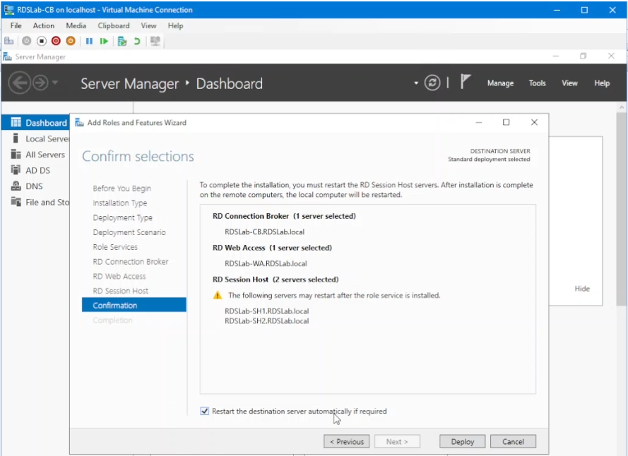按一下部署以確認所有項目。