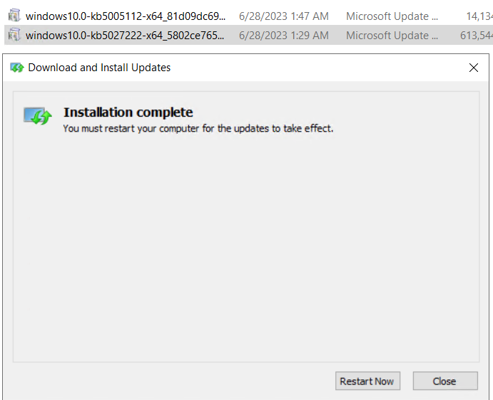 Captura de tela da mensagem de conclusão atualizada do Windows