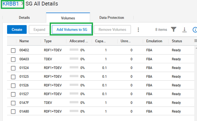 Aggiunta di volume a SG