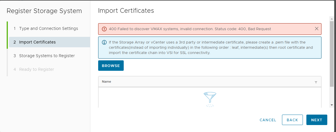 Problema di registrazione Unisphere standalone