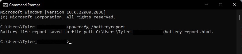 Windows Command Prompt Battery Report