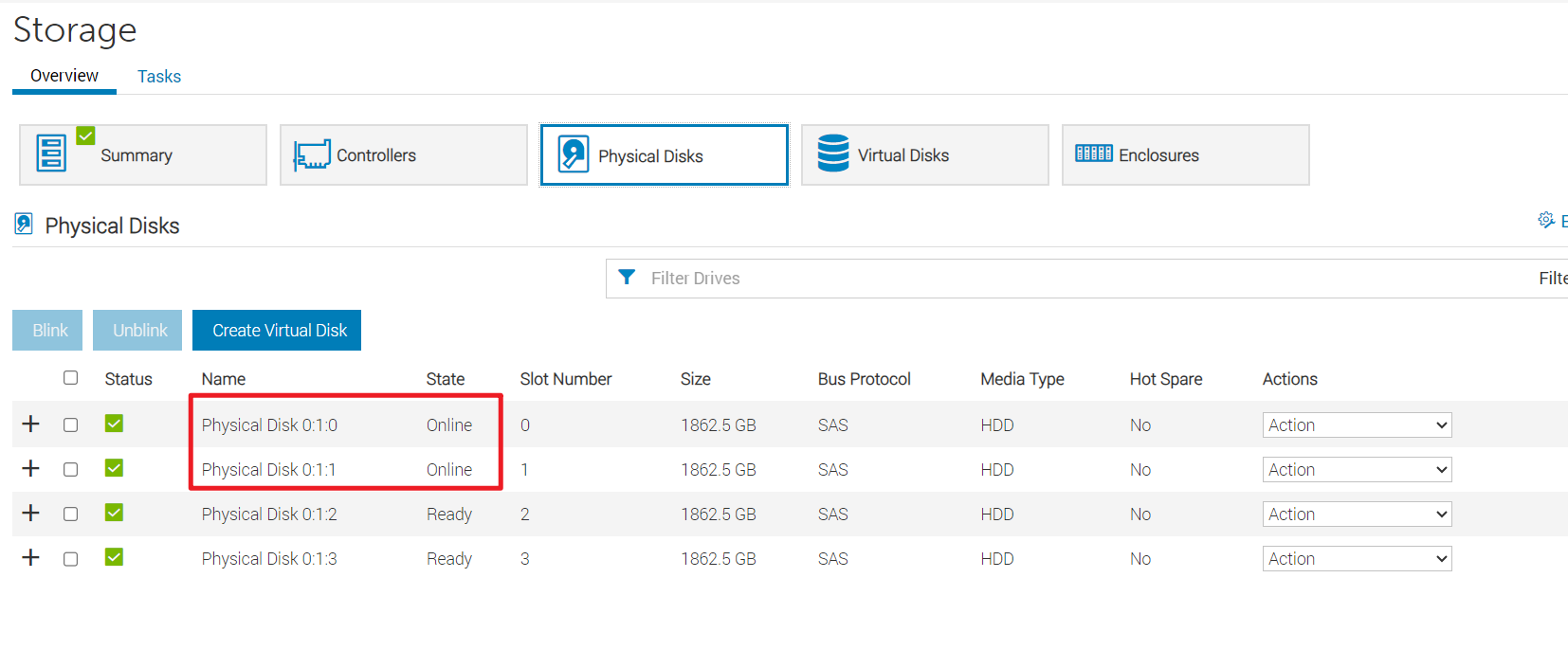 物理磁盘状态界面示意图