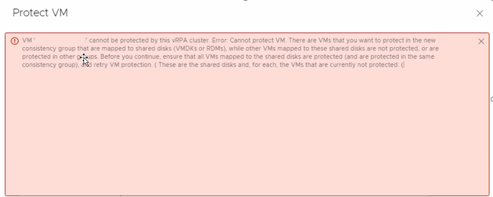 Protect VM error