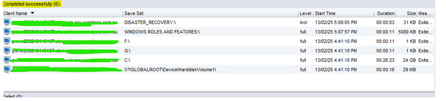  Obrazovka Zálohování bylo úspěšně dokončeno
