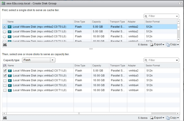 shows the selection of the cache disk