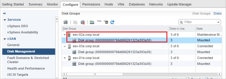 shows the disk group