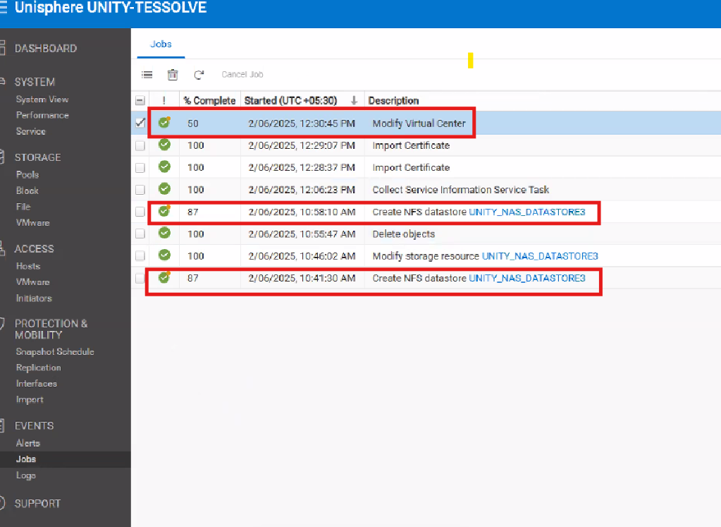 Unisphere 上作业的完成百分比状态的图像。
