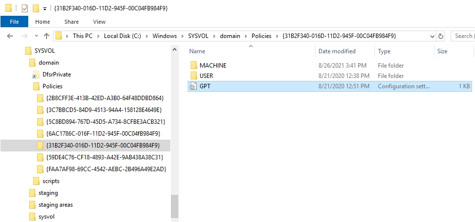 Screenshot des Richtlinienordners mit den Unterordnern