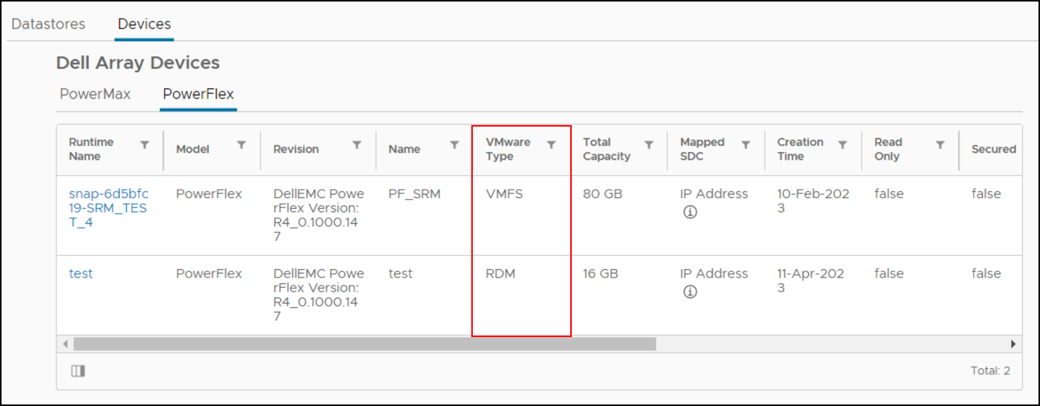 Appareils matriciels Dell dans vSphere