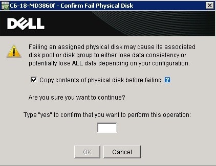 確認實體磁碟故障對話方塊