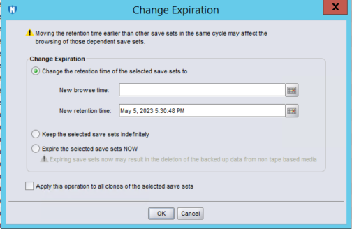 Captura de tela da tela Change Expiration