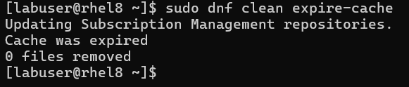 終端機正在執行,且命令「sudo dnf clean expire-cache」輸出