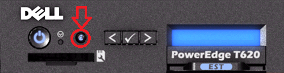 iDRAC i button on PowerEdge T620 server