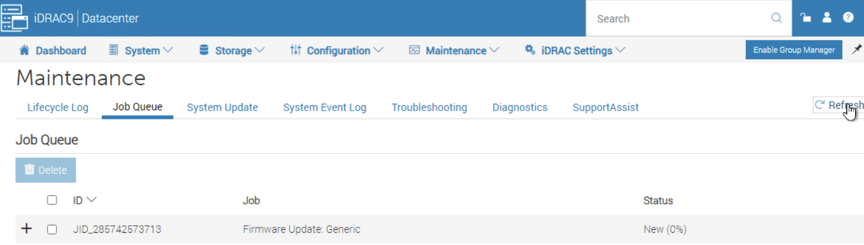 Firmware Update Job stuck in New job state