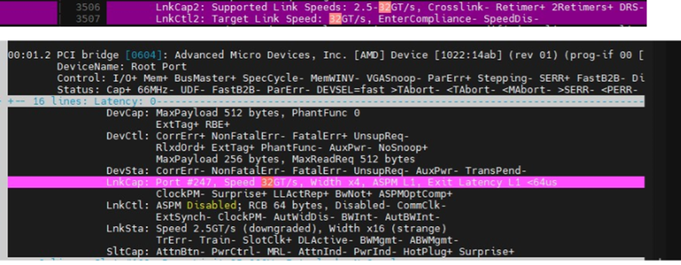 BIOS v1.5.8: la velocidad informada es de 32 GT/s.