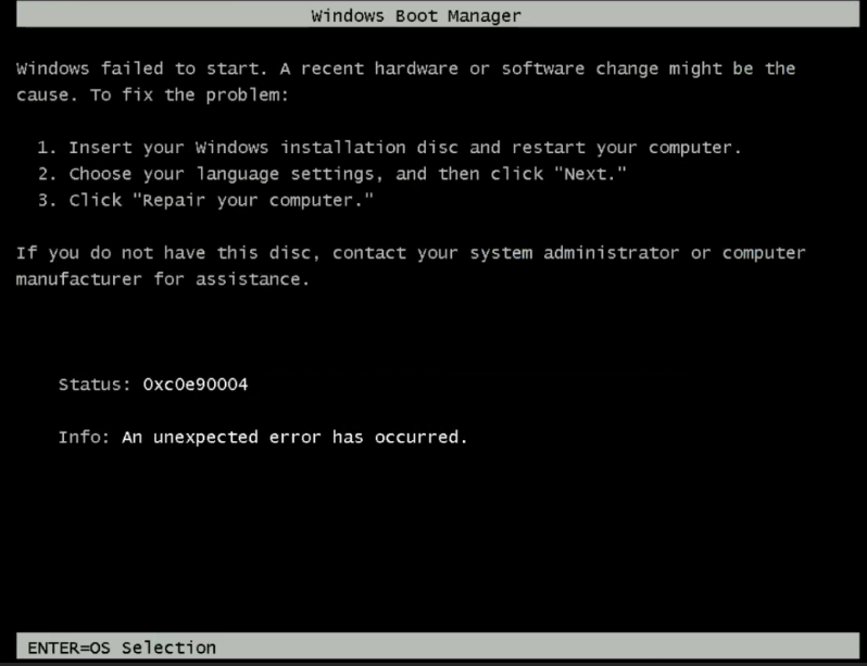 Messaggio di errore Windows: impossibile avviare