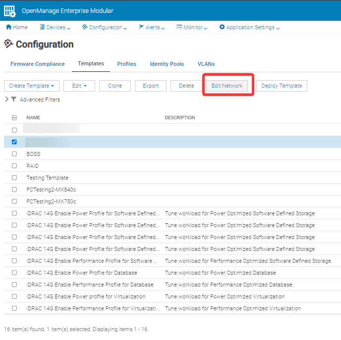 Templates Page in OME-M