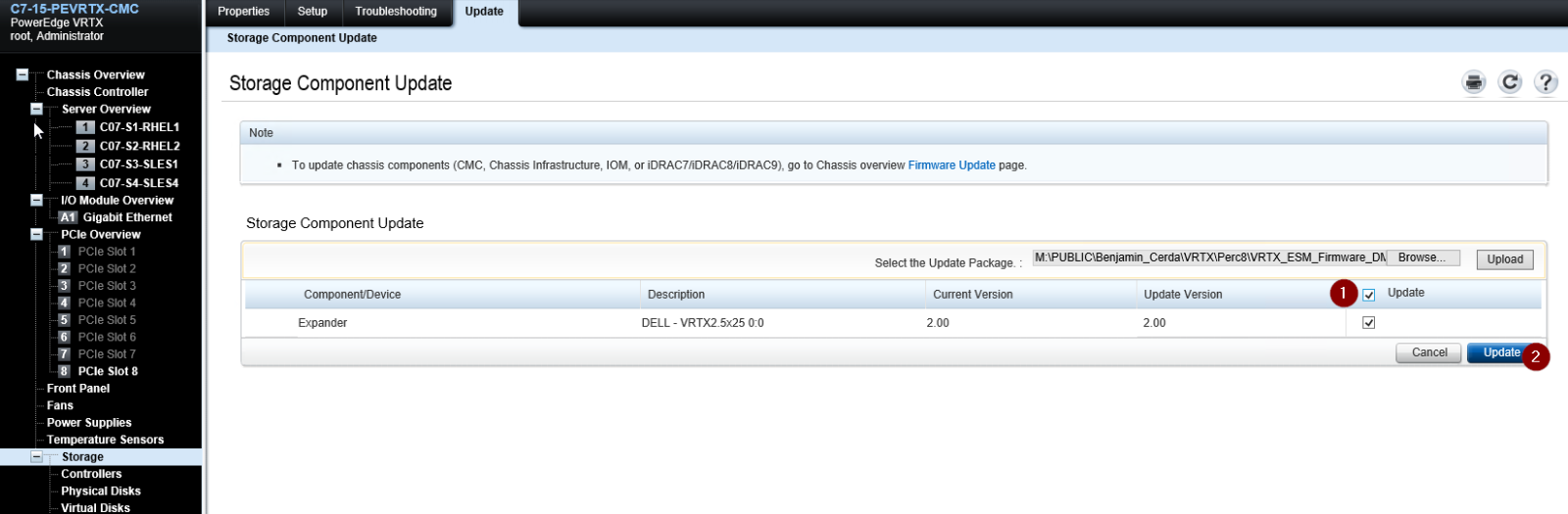 Upload firmware and select Update