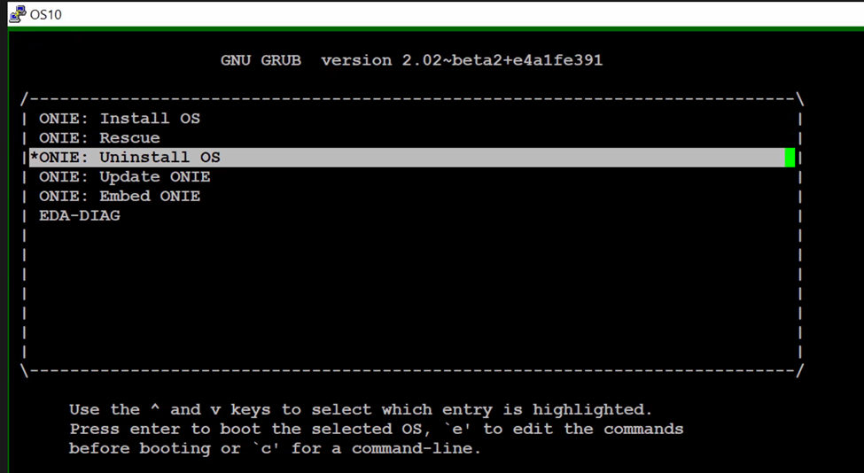 avinstallere ONIE-menyen