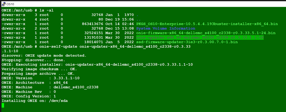 ONIE güncellemesini başlatma