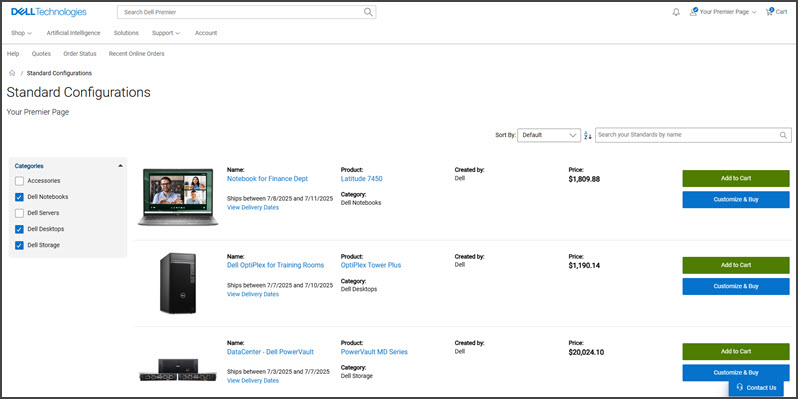 Dell Premier Standard Configurations