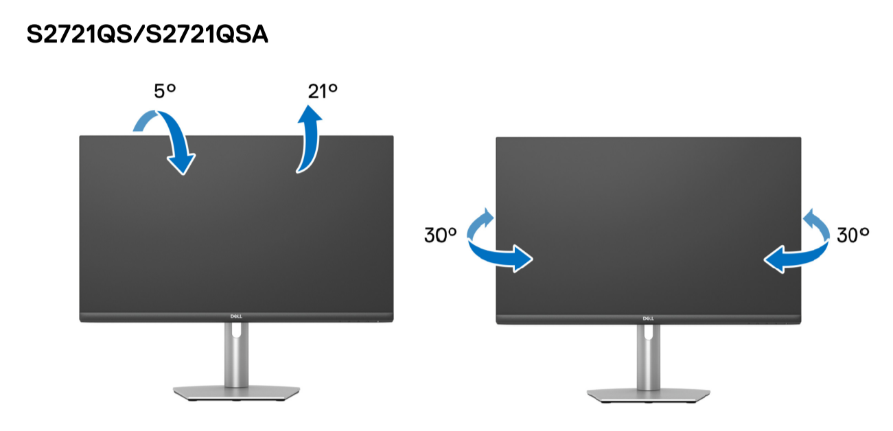Usando a inclinação e a rotação do Dell S2721QSA