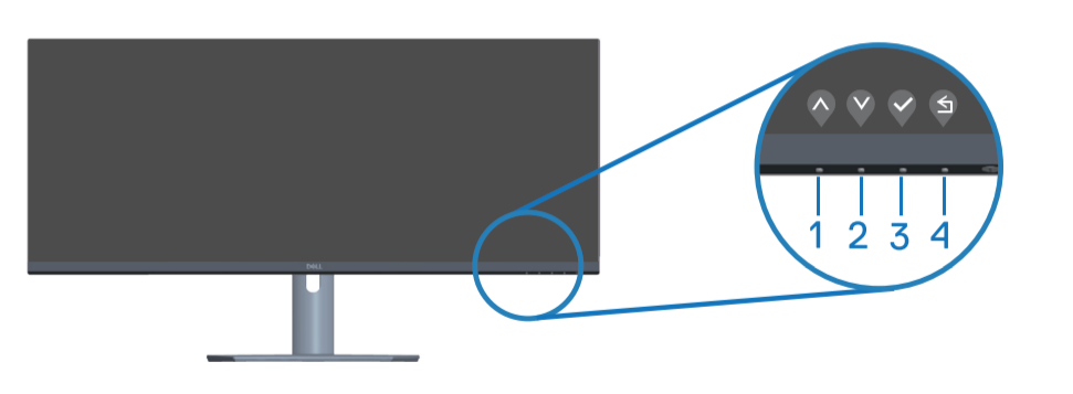 Dell S3423DWC:n etupaneelin painikkeet