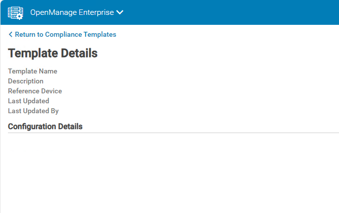 Configuration compliance -mallin tietojen näyttö on tyhjä, eikä määritteitä näy