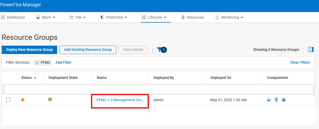 PowerFlex UI 수명주기 => Resource Groups 탭