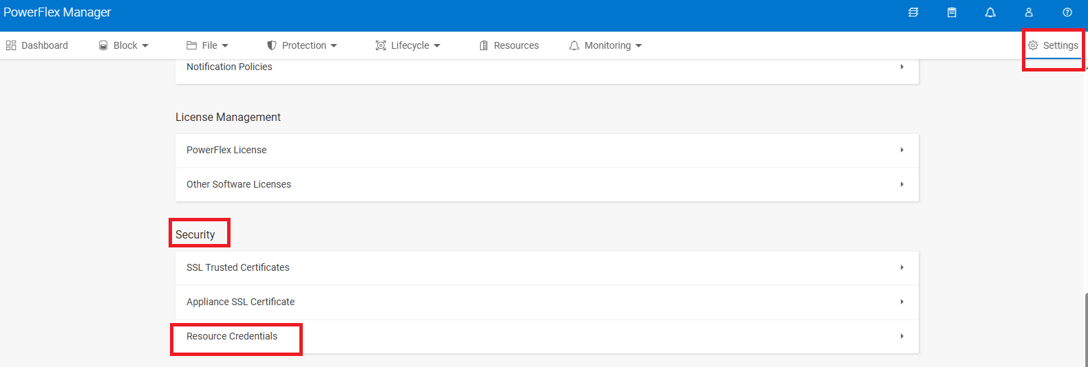 Settings Resource Credentials