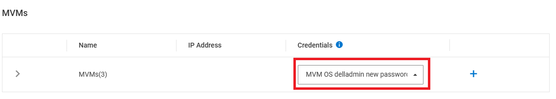 image illustrant la section MVM, remplacez les informations d’identification par les nouvelles informations d’identification créées à l’étape 3