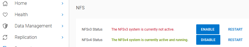 Version DD NFS activée 2