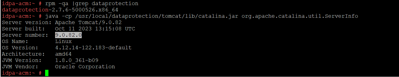 ACM Apache Tomcat -version tarkistaminen.