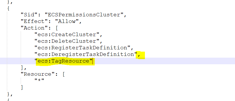 CSMポリシーを変更して、esc:TagResource権限を追加します。