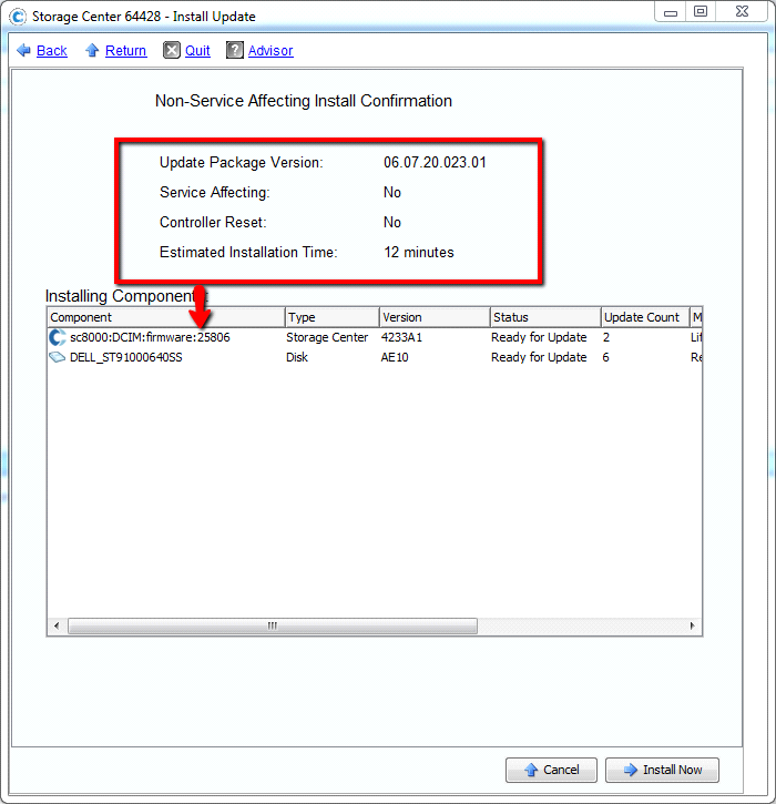 sem serviço que afeta a IU de confirmação de instalação mostrando quais componentes serão instalados