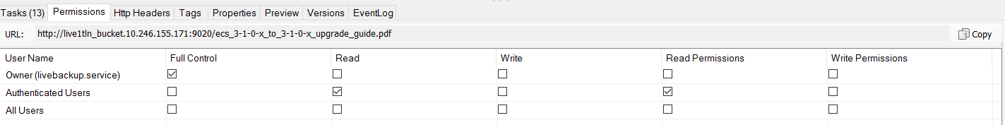 Nesne sahibiyle birlikte S3 Browser'ı kullanarak nesne sahibi olmayan kullanıcının nesneyi indirebildiğinden emin olmak üzere önceden salt okunur kova ACL'sine yüklenen nesneler için Kimliği Doğrulanmış Kullanıcılar iznini değiştirin: